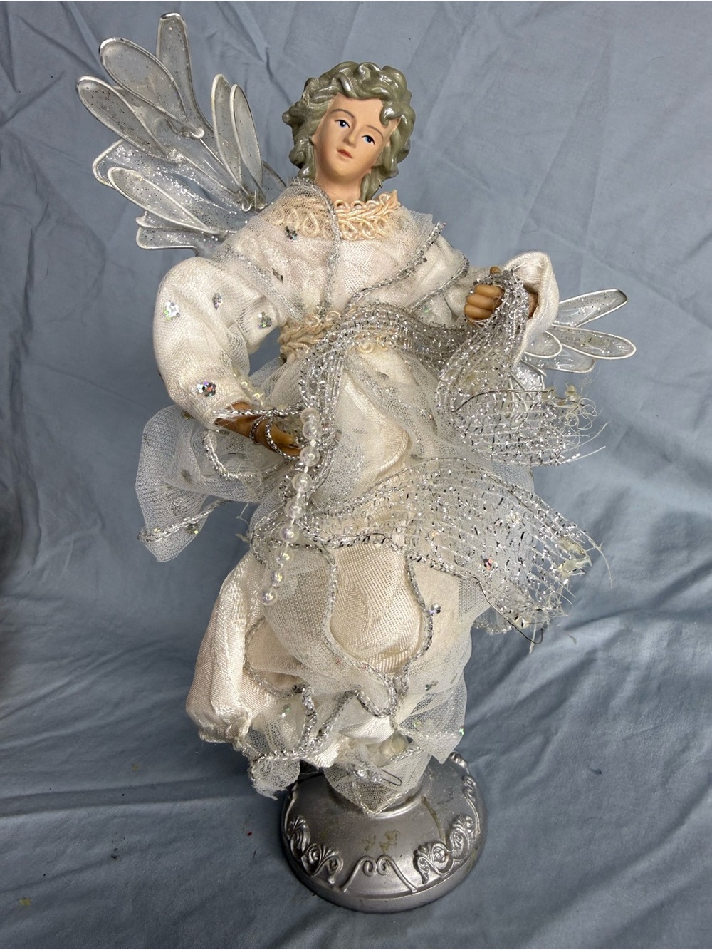 🔥2 for $10🔥 Dan Dee Collectors Choice Ornate White and Silver Standing Angel ~8"